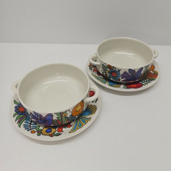 2 Villeroy & Boch Acapulco Flat Cream Soup & Saucer Set Wide Border Milano Shape - Picture 1 of 7